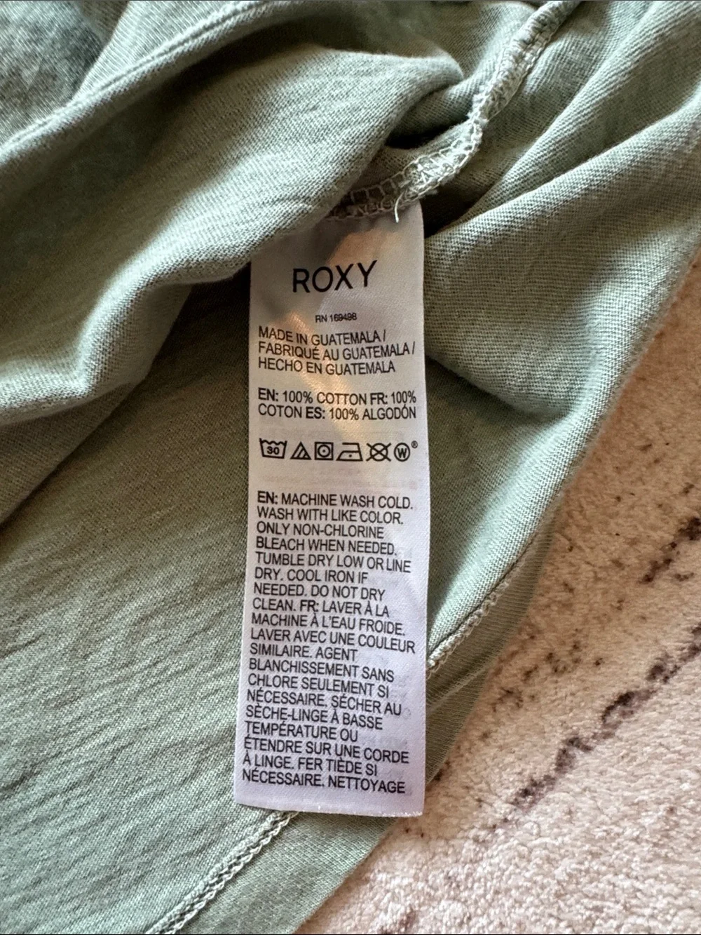 Roxy Sage Green Crop Tee with Pink Surf Graphic